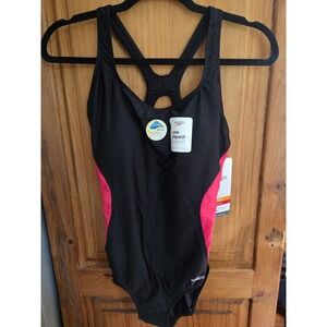 Speedo Black Pink Low Impact Support One Piece Swimsuit Zinnia Size 8
